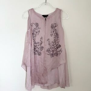 Ali Miles Pink Asymmetric Sleeveless Floral Top Blouse Size S